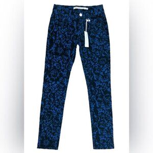 NWT ROMEO & JULIET COUTURE Skinny Navy Scroll Velvet Pants Pockets RJ29169 Sz 24